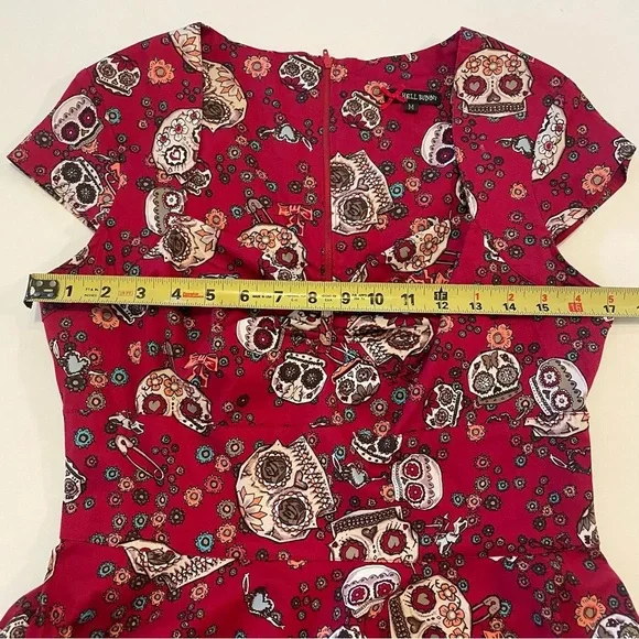 Hell Bunny Sugar Skull print dress. Size M. Sweetheart neck. Back zipper. Used. - Picture 8 of 13